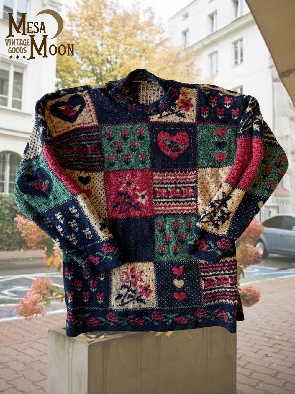Vintage Multicolor Patchwork Crewneck Sweater